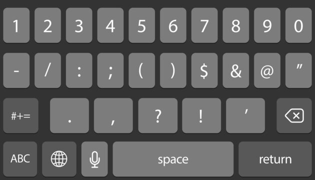 Screen smartphone keyboard, mobile phone alphabet buttons keypad, social media keyboard for digital device. Vector illustration