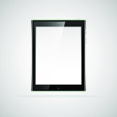 Realistic tablet pc computer with blank screen isolated on white background. Vector illustration.