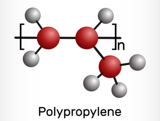 Polypropylene (PP), polypropene molecule. It is thermoplastic polymer of propylene. Molecule model.