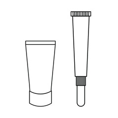 Two line icons with cosmetic tubes for moisturizing cream. Skin care vector items. Beauty symbols isolated on white background. Illustration EPS 10