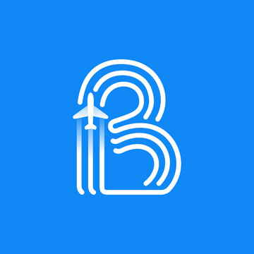 Letter B logo is made of three parallel lines with a plane icon.