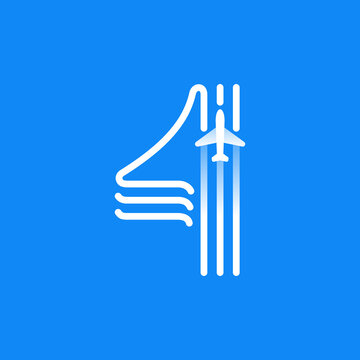 Number four logo is made of three parallel lines with a plane icon.