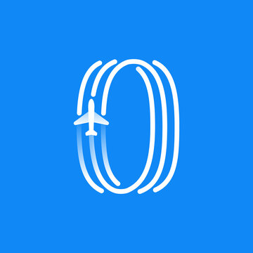 Number zero logo is made of three parallel lines with a plane icon.