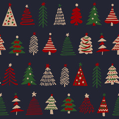 Christmas Tree Digital Papers, Seamless Patterns, Winter Holiday Illustration, 12 inches