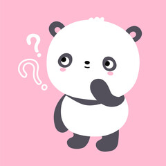 Cute funny kawaii little panda bear with question mark. Vector flat cartoon kawaii character illustration icon. Cartoon cute panda bear think character icon concept