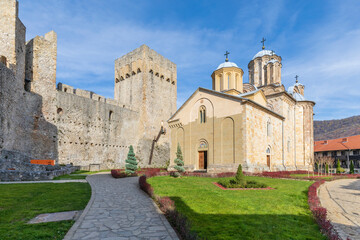 Fototapeta na wymiar Manasija Monastery also known as Resava. Medieval Serbian Orthodox monastery, church is dedicated to the Holy Trinity. Endowment of Despot Stefan Lazarevic. Serbia