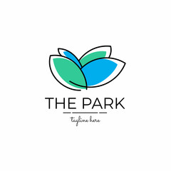 Vector logo design of park flower with combination blue and green color, and elegant line. This logo is nice to use for garden logo, beauty product brand, etc.