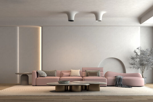 3d rendering of modern interior design with pink sofa