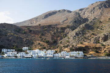 Fototapeta premium Bay and village of Loutro from the Mediterranean sea in southern Crete, Greece