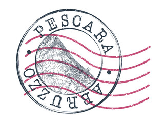 Pescara, Province of Pescara, Italy Stamp Map Postal. Silhouette Seal Roads and Streets. Passport Round Design. Vector Icon. Design Retro Travel National Symbol.