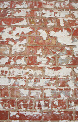 Close-up Historical Brick Building Detail With Peeling Paint