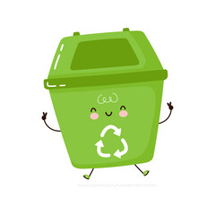 Cute funny trash recycle bin character. Vector hand drawn cartoon kawaii character illustration icon. Isolated on white background. Trash recycle bin character concept