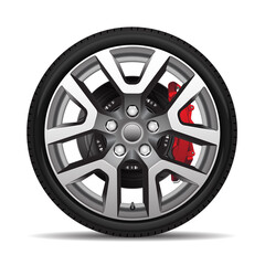 Obraz premium Aluminum wheel car tire disk break style racing on white background vector