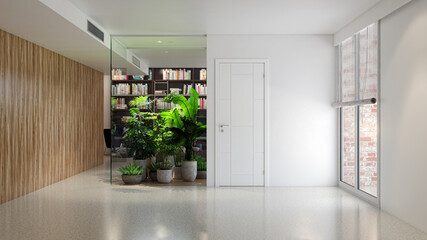 Illustration 3D rendering large luxury modern bright interiors Living room mockup computer digitally generated image