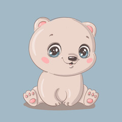 Fototapeta premium Illustration of a cute cartoon polar bear isolated on a white background. Cute cartoon animals.