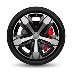 Realistic aluminum wheel car tire style racing grey disk break on white background vector