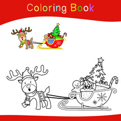 Coloring Christmas sets worksheet page. Educational printable coloring worksheet. Coloring game for preschool children. Black and white vector illustration. Motor skills education.