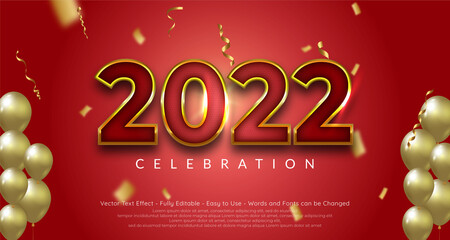 Editable happy new year red golden design banner