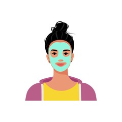 ..Girl with a care mask on her face, beauty and health. Vector illustration in flat style.