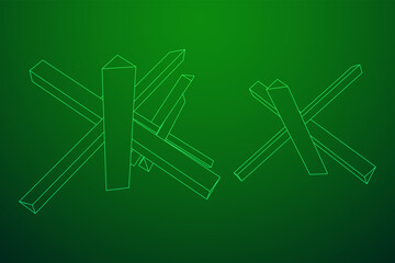 Hedgehog antitank defence. Wireframe low poly mesh vector illustration.