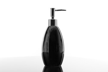 Obraz premium black liquid soap and antiseptic dispenser with chrome handle
