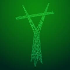 Obraz premium Power transmission tower high voltage pylon. Wireframe low poly mesh vector illustration