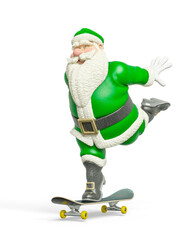santa claus is on skateboard in white background