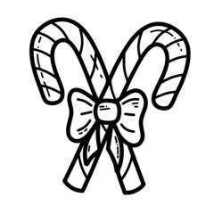 Doodle line candy canes with bow vector illustration