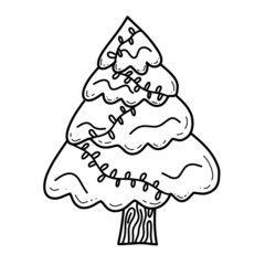 Doodle line evergreen pine christmas tree vector illustration
