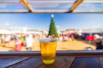 Close up shot of local craft beer in a bus