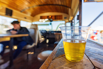 Close up shot of local craft beer in a bus