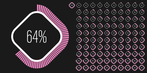 Set of rectangle percentage diagrams meters from 0 to 100 ready-to-use for web design, user interface UI or infographic - indicator with pink