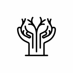 Human hands and tree with green leaves. Logo, symbol, icon, illustration, vector, template, design