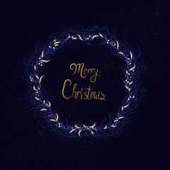 Christmas wreath with text. Vector illustration. Greeting card template with nature design. Winter Christmas holidays.