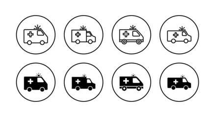 Ambulance icons set. ambulance truck sign and symbol. ambulance car