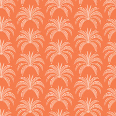 Orange summer palm tree pattern repeat texture monotone background. Vector illustration. Fun and cute surface design.