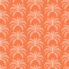 Orange summer palm tree pattern repeat texture monotone background. Vector illustration. Fun and cute surface design.