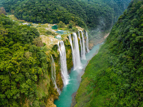 Cascada de Tamul waterfalls in forest, Huasteca Potosi, Mexico