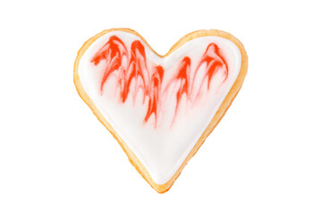 Handmade glazed cookie for valentine day isolated on white background. Love concept and affection.