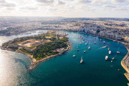 Malta, Central Region, Sliema, Aerial view of Manoel Island and surrounding city
