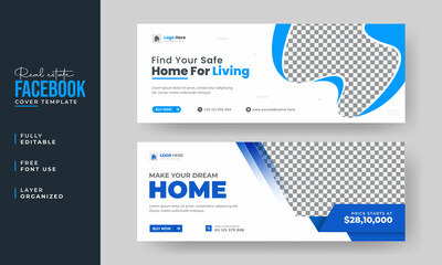 Real estate Facebook cover banner template design, Set of elegant modern abstract home for sale real estate Facebook cover, banner, social media post, timeline cover, web banner, template design - obrazy, fototapety, plakaty