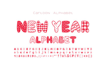 Winter alphabet with ten Christmas ornament. Cute font set for holiday decoration