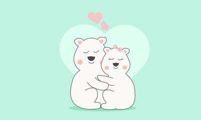 A couple of white bears in love hugging each other. Love and Valentine's Day.