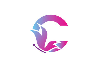 this is a creative letter C add butterfly icon design