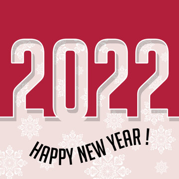 Carte de vœux montrant l’année 2022 découpé sur un fond bleu avec en fond des flocons blancs pour souhaiter la nouvelle année.