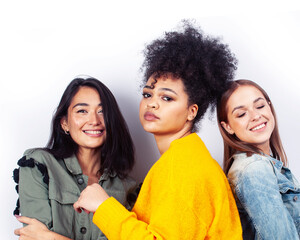 diverse nation girls group, teenage friends company cheerful having fun, happy smiling, cute posing isolated on white background, lifestyle people concept