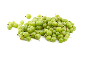 Gooseberry isolated on white background. Heap of green berries. Fresh ripe gooseberry