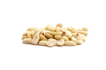 Raw blanched peanuts isolated on white