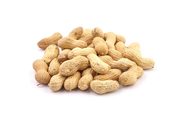 Roasted peanuts in shell isolated on white