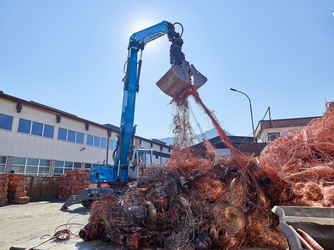 Austria, Tyrol, Brixlegg, Electronic copper wires being recycled in junkyard